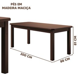 Conjunto Mesa com 8 Cadeiras Madeira Maciça Estofado Corino Marrom 200cm Castanho Amelia Shop Jm - 3