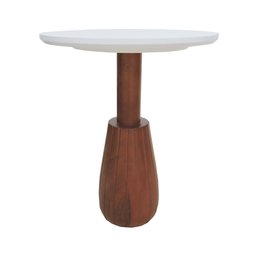 Mesa Lateral Torneada Tampo Redondo Ø42 Amêndoa/Branco - 3