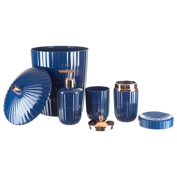 Kit Banheiro Lavabo Conjunto Lixeira Saboneteira 5 Peças - Azul - 3