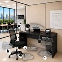 Ver imagem 7 de Conjunto Mesa de Escritório 140x60cm Cadeira Ergonômica Reclinável Sistema Syncron Pistão Classe 4