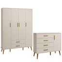 Ver imagem 2 de Kit Comoda Sapateira e Guarda Roupa Isis Pés Retrô 4 Portas 2 Gavetas Infantil Reller