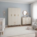 Ver imagem 1 de Kit Comoda Sapateira e Guarda Roupa Isis Pés Retrô 4 Portas 2 Gavetas Infantil Reller