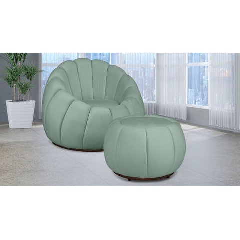 Kit Poltrona Decorativa C/ Puff Concha Veludo Acqua - Londrilar