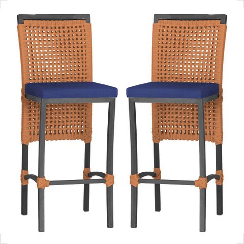 2 Banqueta em Alumínio Roma Preta Corda Náutica Tecido 10