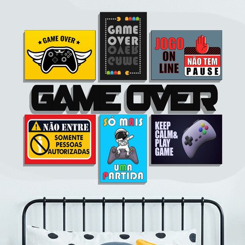 Kit 6 Placas Grandes Gamer Nerd e Escrita Game Over - 2