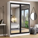 Ver imagem 1 de Guarda-Roupa Solteiro Madesa Tokio 2 Portas de Correr de Espelho 2 Gavetas Branco/Preto Cor:Branco/P