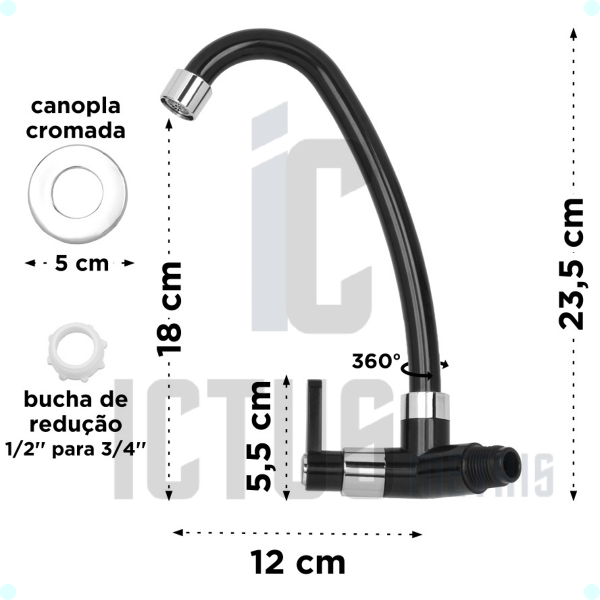 Torneira Cozinha Parede Giratória Bica Móvel Abs 1/4 de Volta Único - 2