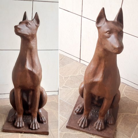 CACHORRO DOBERMANN O PAR ESCULTURA FERRO FUNDIDO PRONTO ARTES