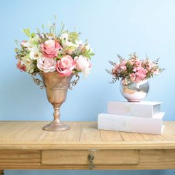 Flores artificiais Arranjo de Flores Rosas e Astromélias no Taça Rose Gold|Formosinha - 8