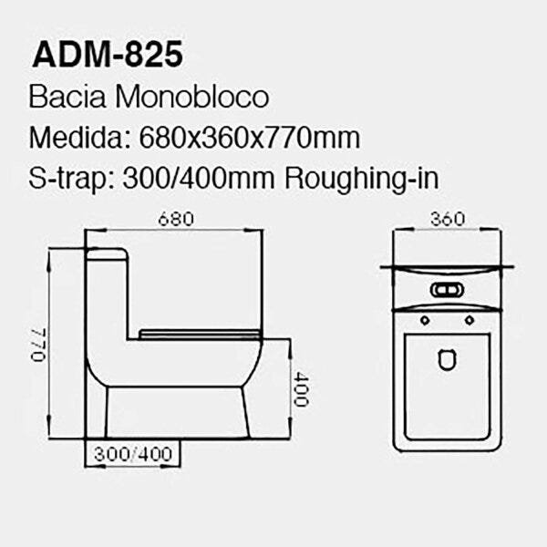 Vaso Sanitário com Caixa Acoplada Monobloco Adamas ADM-825B Completo com Assento Soft Close - 2