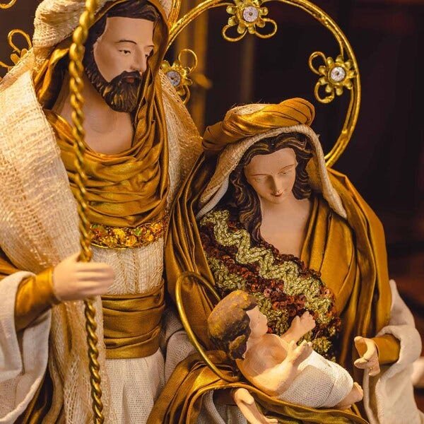 Sagrada Família Nude e Dourado 36cm | Linha Sacra Natal Formosinha - 2