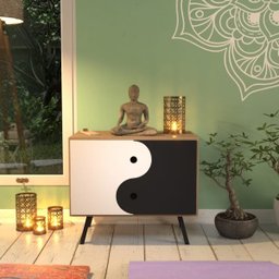 Armário de Chão Multiuso Cantinho Taoista Zen Meditação Madeira Metal Zen - 1 Armário de Chão Multiuso Cantinho Taoista Zen Meditação Madeira Metal Zen - 1