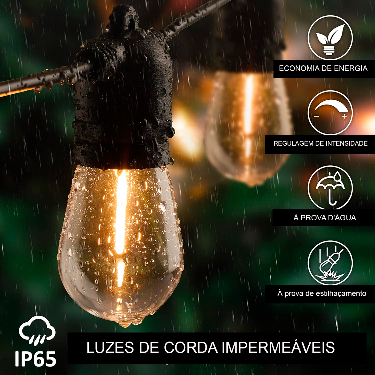 Luminaria Varal de Luz Led Solar 10 Metros Luz Quente Ref:160 - 8