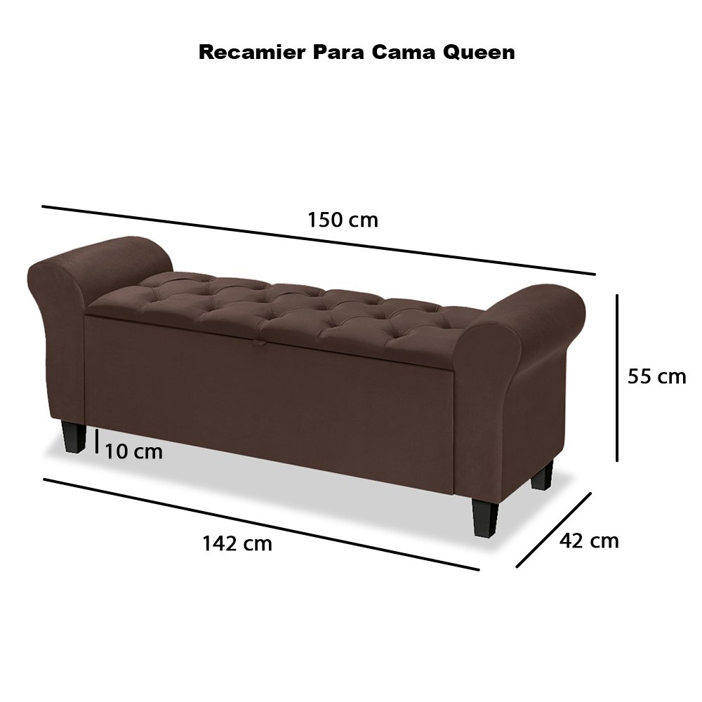 Conjunto Cabeceira Box com Recamier Divã para Cama Queen 1.60 Dubai Pávia Marrom - Lh Móveis - 9