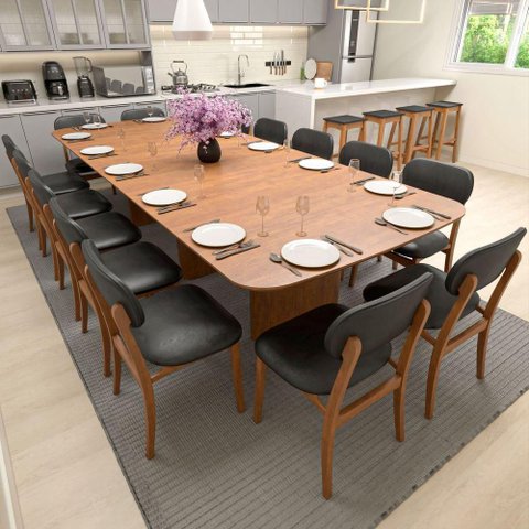 Conjunto de Mesa de Jantar Celebra 14 Lugares Tampo em MDF Corano Preto 330x135cm