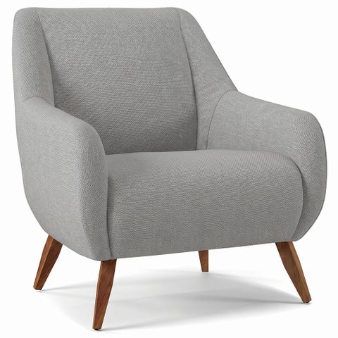 Poltrona Decorativa Fixa Pés de Madeira Paloma D02 Linho Cinza Escuro C-416 - Lyam Decor