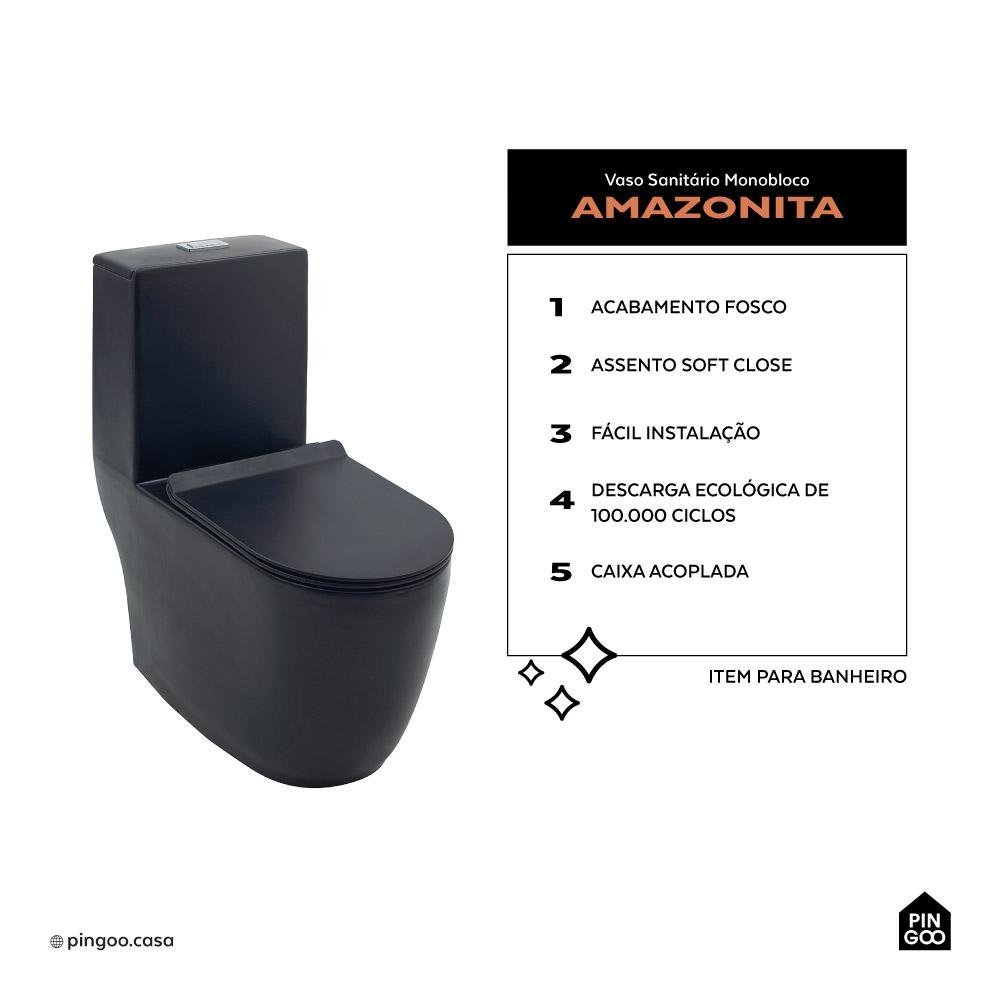 Kit Vaso Sanitário Monobloco Amazonita e Ducha Higiênica para Banheiro Apa - Preto - 2