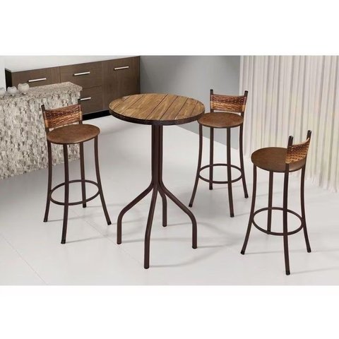 Conjunto Dinamarca 3 Banquetas 1 Mesa 60cm Bm Tubulares Conhaque/pathernon Caramelo