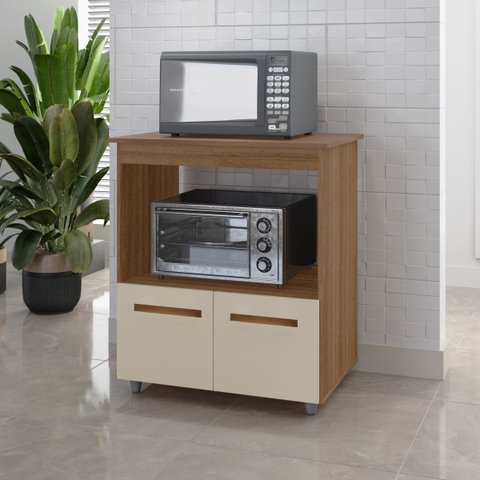 Balcão de Cozinha Multiuso Espaço para Microondas ou Forno com 2 Portas Angela - Savana/Off-White
