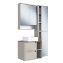 Ver imagem 3 de Conjunto Banheiro Gabinete com Cuba Espelheira Armários LED 5 Portas MDP 96cm Bege Multimóveis