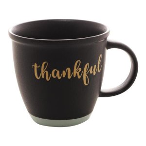 Caneca em Cerâmica Bon Gourmet Thankful Preto e Azul 380ml