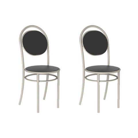 Cadeira Sala de Jantar 190 Aço Kit 2 Uni Prata - Assento Courano Preto - Carraro