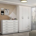 Ver imagem 1 de Guarda-roupa Mila 4 Portas 2 Gavetas com Cômoda 10 Gavetas Branco - Panorama Móveis