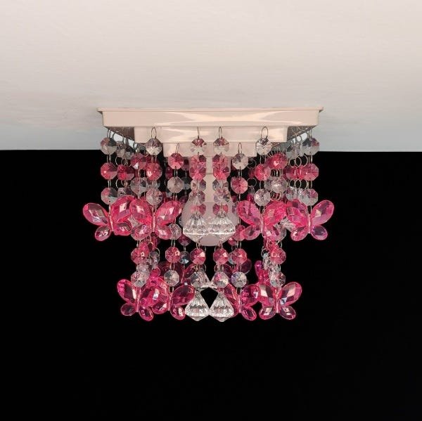 Lustre Luminária Plafon Decorar Quarto Infantil De Menina Tema Borboletas Decoração Rosa Pink - Caio - 5