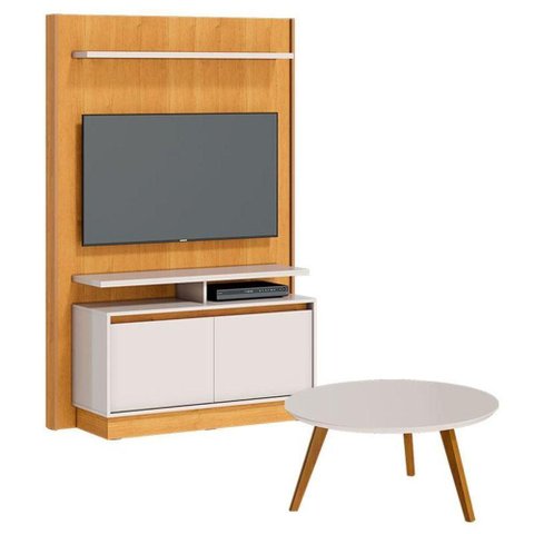 Estante Home Theater Fit 1.2 com Mesa de Centro Classic Redonda Nature Off White - Imcal