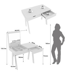 Penteadeira Multiuso 90,5 Cm com Espelho e 1 Gaveta Cor:branco - 3