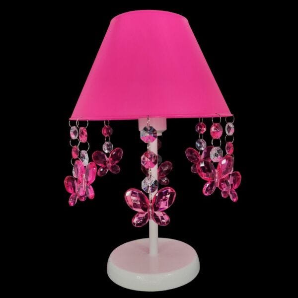 Abajur Infantil Luminária de Mesa Borboletas Decorar Quarto Bebê Menina Pink - Aba Borboletas Rosa - 4