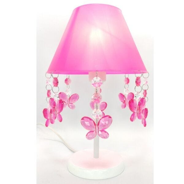 Abajur Infantil Luminária de Mesa Borboletas Decorar Quarto Bebê Menina Pink - Aba Borboletas Rosa - 2