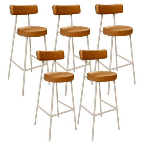 Kit 05 Banquetas Alta Bar Cozinha Sala de Jantar Aço Milão Arena L02 Couríssimo Whisky - Lyam Decor