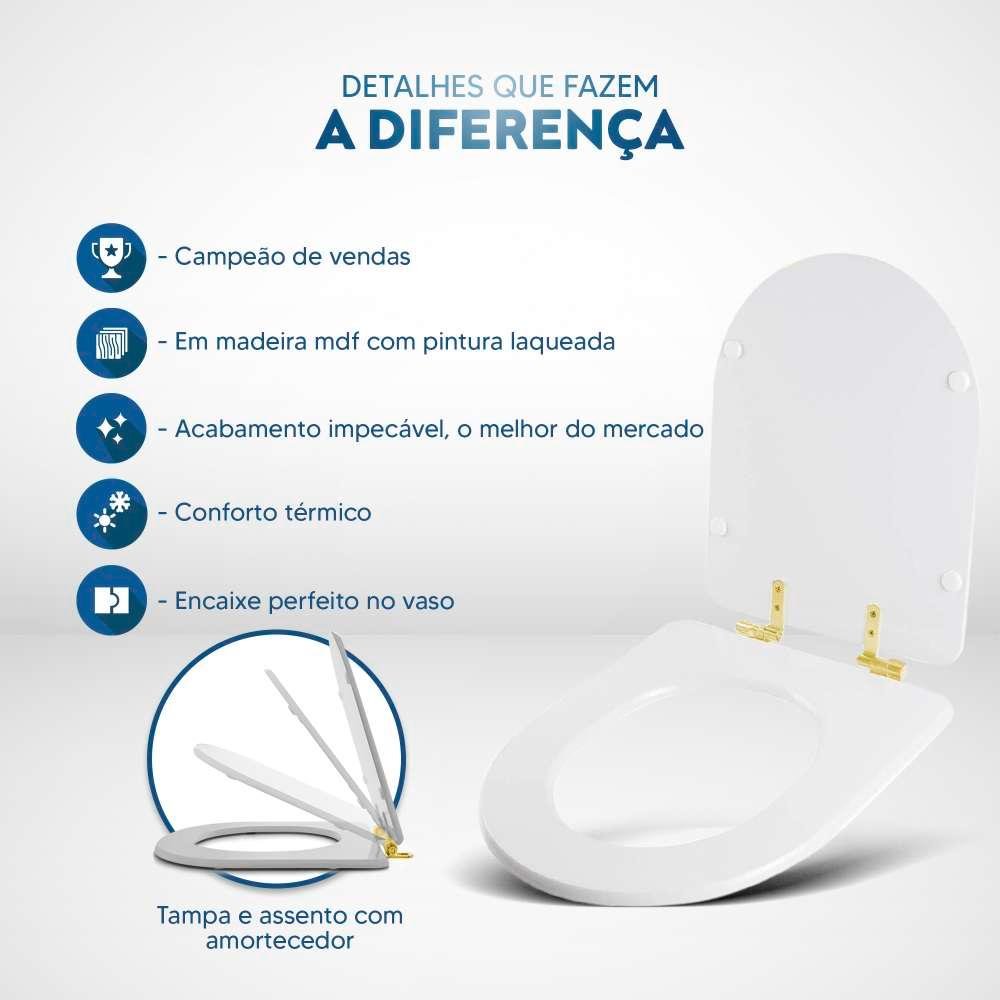 Assento Sanitário com Fechamento Lento Oxford Creme para Vaso Deca com Ferragem Dourada - 5
