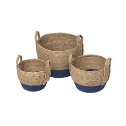 Kit 3 Cestos Nang em Fibra Natural com Marinho - 1 Kit 3 Cestos Nang em Fibra Natural com Marinho - 1