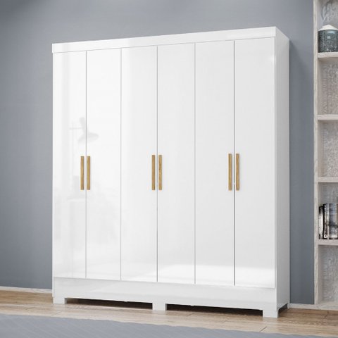 Guarda-roupa Casal Gliese 6 Portas 2 Gavetas Branco Neve - Mx Móveis