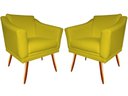 Ver imagem 1 de Kit 2 Poltronas Decorativa Agatha Couro Amarelo Pés Madeira Mz Decor