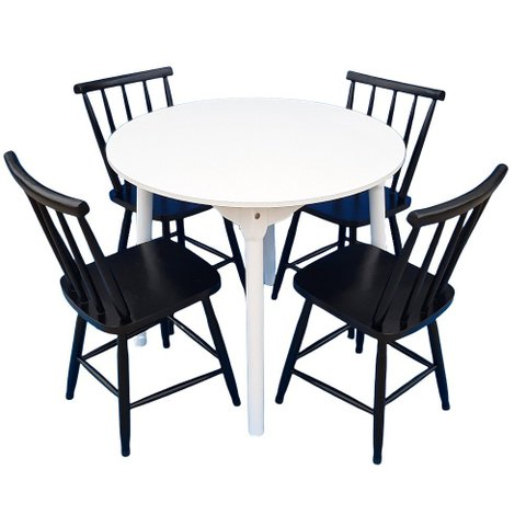 Jogo de Jantar Colonial Brisa Mesa Branca 90 Cm + 04 Cadeiras Preta Rustico