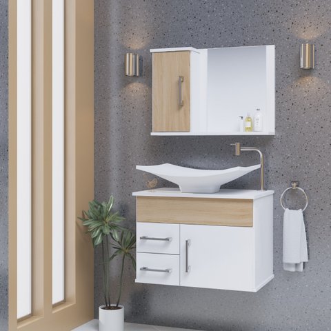 Conjunto Turin Gabinete Banheiro Espelheira e Cuba Ciliergio