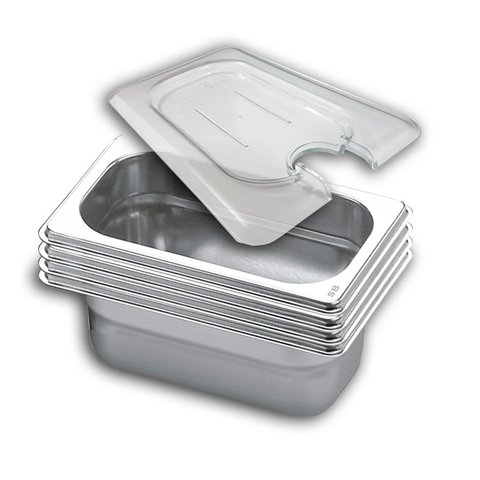 Conj 4 CUBA Gastronômica INOX GN 1/9x65 mm 590 ml com TAMPA POLI com Abertura SB