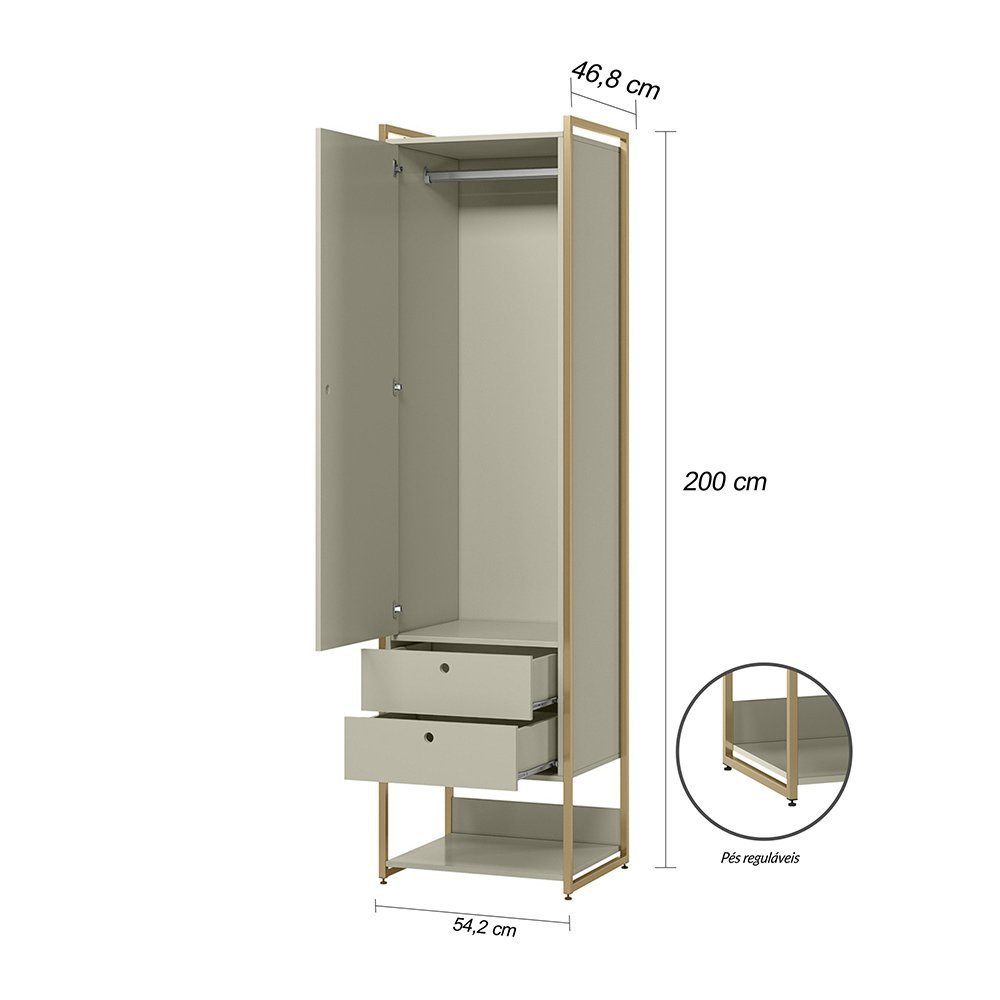 Guarda Roupa Closet Modulado Industrial Solteiro Olivar 197cm - Off White - 2