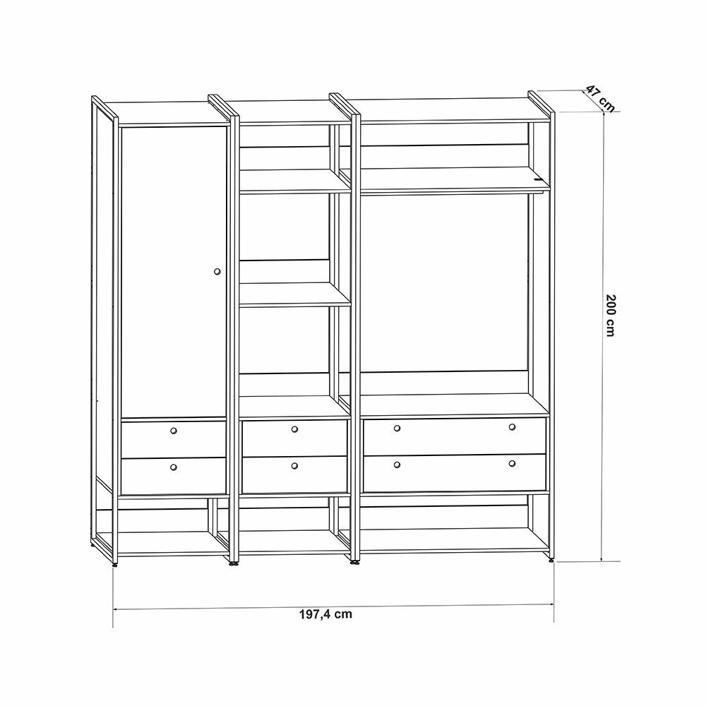 Guarda Roupa Closet Modulado Industrial Solteiro Olivar 197cm - Off White - 5