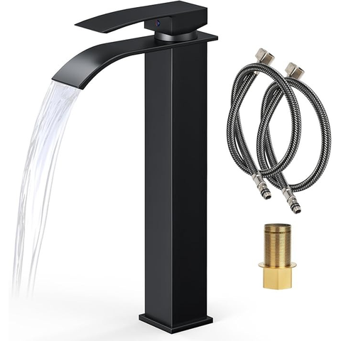 Torneira Lavatório Monocomando Bica Alta Cascata N64 Preto Fosco