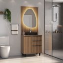 Ver imagem 1 de Conjunto Cecília com Pés 78cm Painel Ripado Espelho Led e Cuba Preta - Fabribam