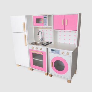 Kit Mini Cozinha Infantil com Geladeira e Máquina de Lavar Eita Casa Perfeita Rosa