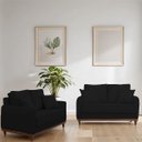 Ver imagem 2 de Kit Sofa Sena 2 e 3 Lugares Base de Madeira para Sala Hotel Linho Preto