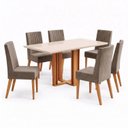 Ver imagem 2 de Conjunto Sala de Jantar Mesa Manu 160cm Tampo MDF e Vidro Canto Reto 6 Cadeiras Lily