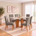 Ver imagem 1 de Conjunto Sala de Jantar Mesa Manu 160cm Tampo MDF e Vidro Canto Reto 6 Cadeiras Lily
