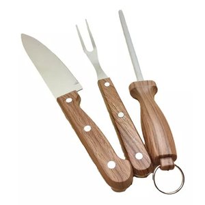 Kit Churrasqueiro Assador Faca Garfo Chaira Amolador
