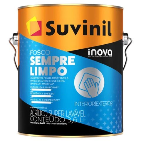 Tinta Acrílica Fosco Sempre Limpo Branco Neve 3,6 Litros - 50842053 - Suvinil Tinta Acril Fosco Semp